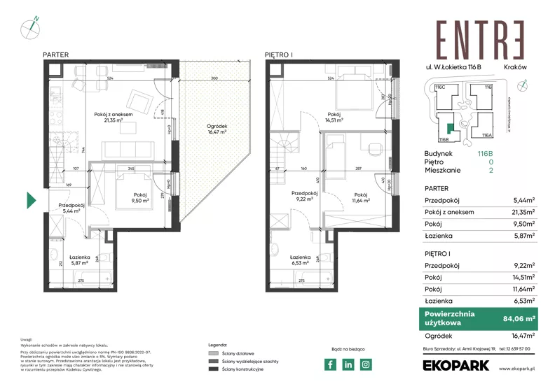 4 pokoje, mieszkanie 84,06 m², parter, oferta nr 116B-M02, Entre, Kraków, Prądnik Biały, ul. Władysława Łokietka 116