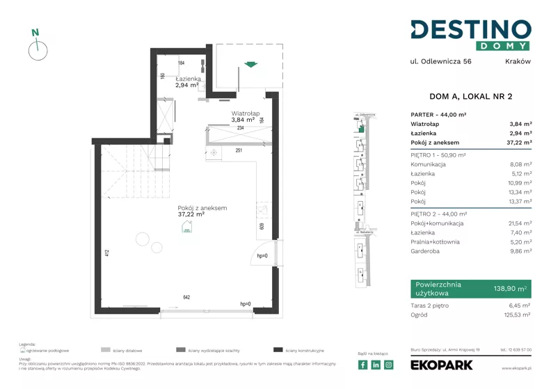 5 pokoi, mieszkanie 138,90 m², parter, oferta nr A2, Destino Domy, Kraków, Bronowice, Bronowice Małe, ul. Odlewnicza/Bakałarzy