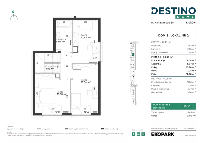 5 pokoi, mieszkanie 139,35 m², parter, oferta nr B2, Destino Domy, Kraków, Bronowice, Bronowice Małe, ul. Odlewnicza/Bakałarzy