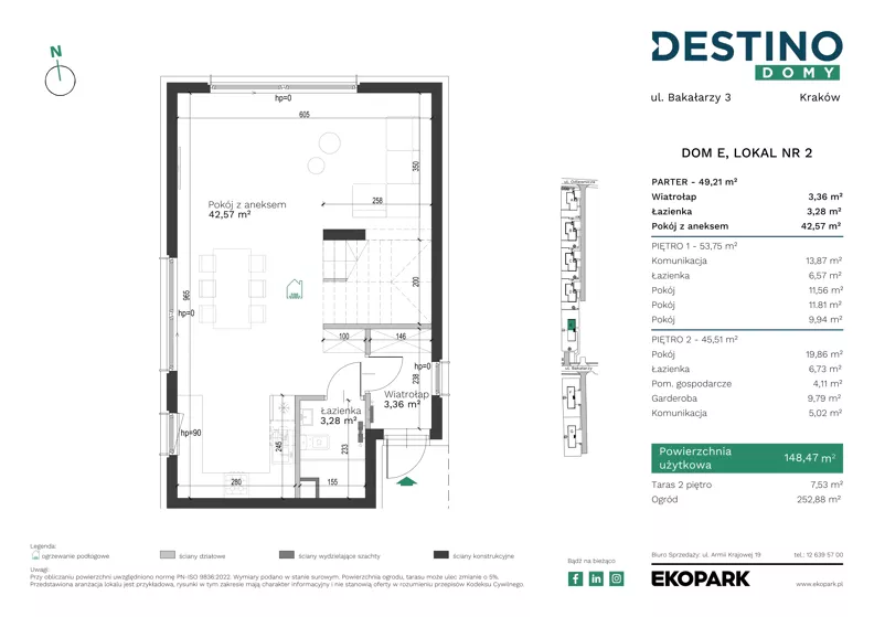 5 pokoi, mieszkanie 148,47 m², parter, oferta nr E2, Destino Domy, Kraków, Bronowice, Bronowice Małe, ul. Odlewnicza/Bakałarzy