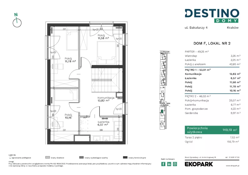 5 pokoi, mieszkanie 149,19 m², parter, oferta nr F2, Destino Domy, Kraków, Bronowice, Bronowice Małe, ul. Odlewnicza/Bakałarzy
