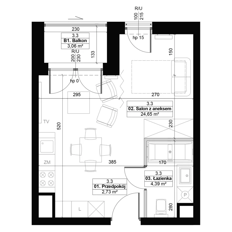 1 pokój, mieszkanie 31,77 m², piętro 3, oferta nr 3.3, Diasfera III, Łódź, Śródmieście, al. Piłsudskiego 37
