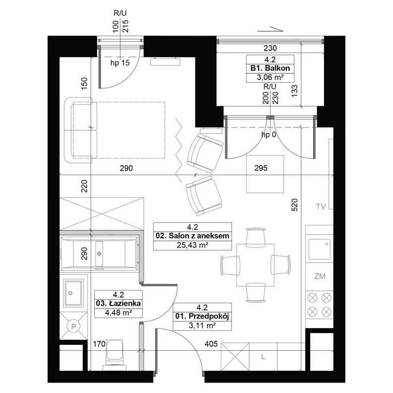1 pokój, mieszkanie 32,99 m², piętro 4, oferta nr 4.2, Diasfera III, Łódź, Śródmieście, al. Piłsudskiego 37
