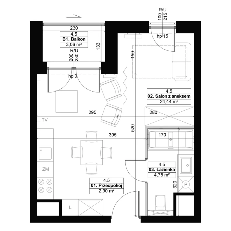 1 pokój, mieszkanie 32,13 m², piętro 4, oferta nr 4.5, Diasfera III, Łódź, Śródmieście, al. Piłsudskiego 37