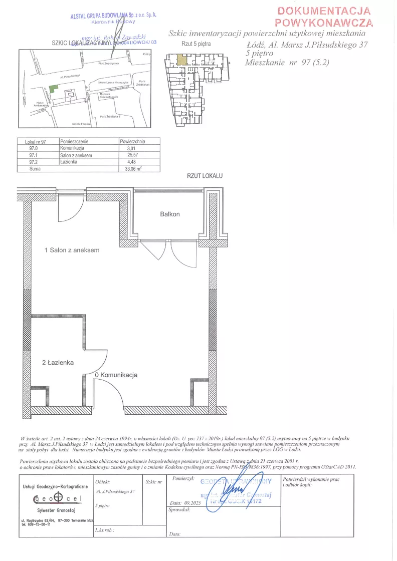 1 pokój, mieszkanie 33,06 m², piętro 5, oferta nr 5.2, Diasfera III, Łódź, Śródmieście, al. Piłsudskiego 37