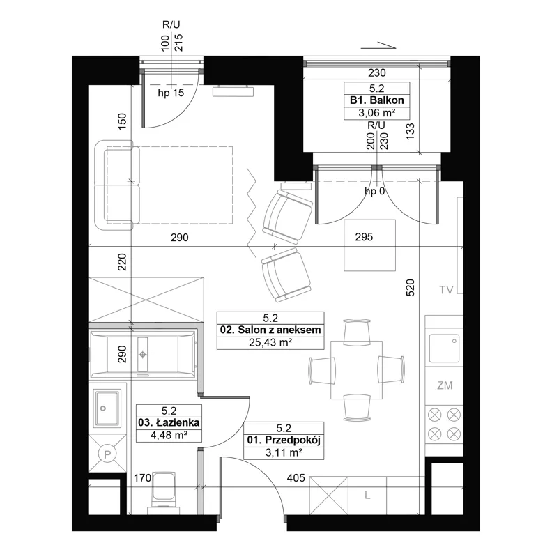 1 pokój, mieszkanie 33,06 m², piętro 5, oferta nr 5.2, Diasfera III, Łódź, Śródmieście, al. Piłsudskiego 37