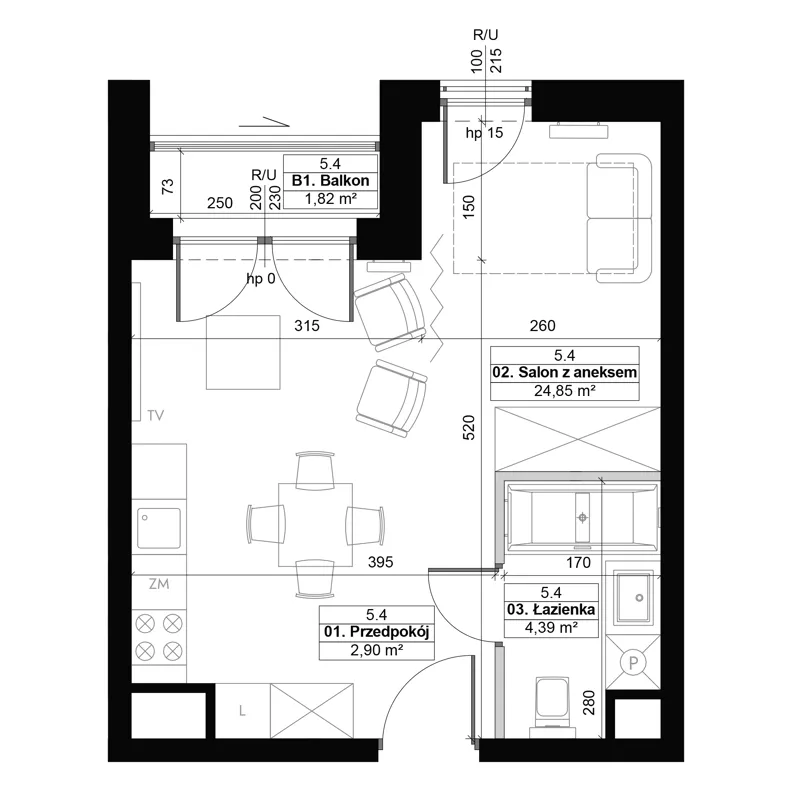 1 pokój, mieszkanie 32,21 m², piętro 5, oferta nr 5.4, Diasfera III, Łódź, Śródmieście, al. Piłsudskiego 37