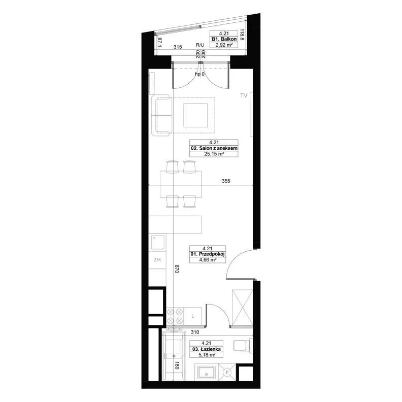 1 pokój, mieszkanie 34,99 m², piętro 4, oferta nr 4.21, Diasfera III, Łódź, Śródmieście, al. Piłsudskiego 37