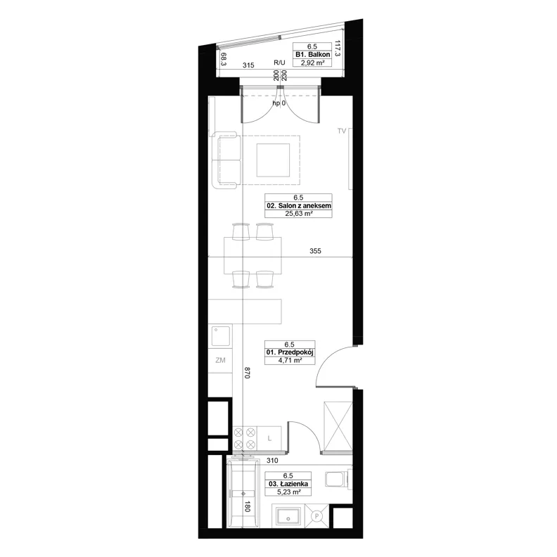 1 pokój, mieszkanie 35,57 m², piętro 6, oferta nr 6.5, Diasfera III, Łódź, Śródmieście, al. Piłsudskiego 37