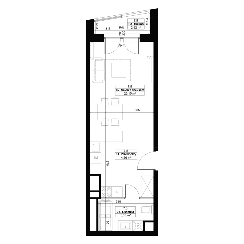 1 pokój, mieszkanie 34,99 m², piętro 7, oferta nr 7.5, Diasfera III, Łódź, Śródmieście, al. Piłsudskiego 37