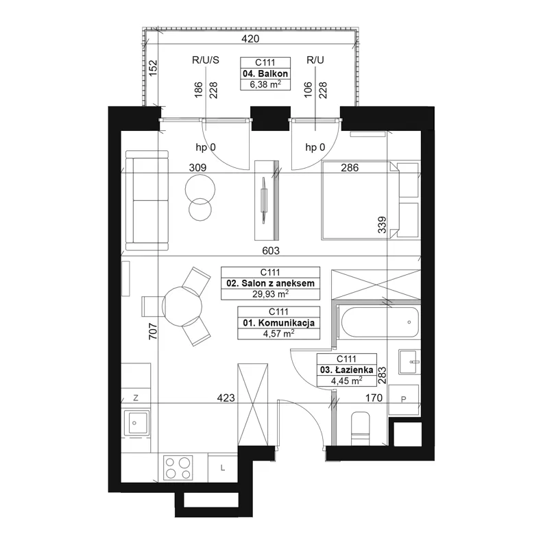 1 pokój, mieszkanie 38,95 m², piętro 1, oferta nr C111, Dyfrakcja Łódzka, Łódź, Widzew, ul. Wodna 3