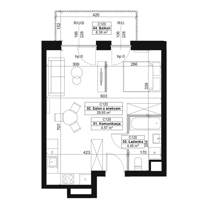 1 pokój, mieszkanie 38,95 m², piętro 2, oferta nr C120, Dyfrakcja Łódzka, Łódź, Widzew, ul. Wodna 3