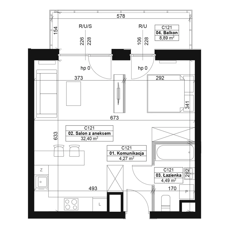 1 pokój, mieszkanie 41,16 m², piętro 2, oferta nr C121, Dyfrakcja Łódzka, Łódź, Widzew, ul. Wodna 3