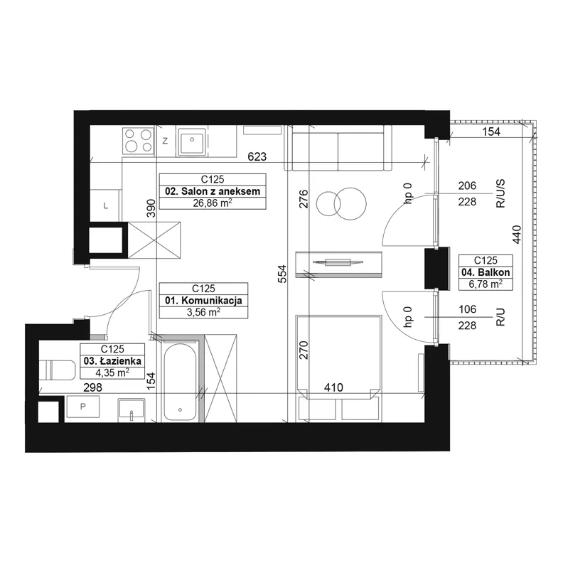 1 pokój, mieszkanie 34,77 m², piętro 2, oferta nr C125, Dyfrakcja Łódzka, Łódź, Widzew, ul. Wodna 3