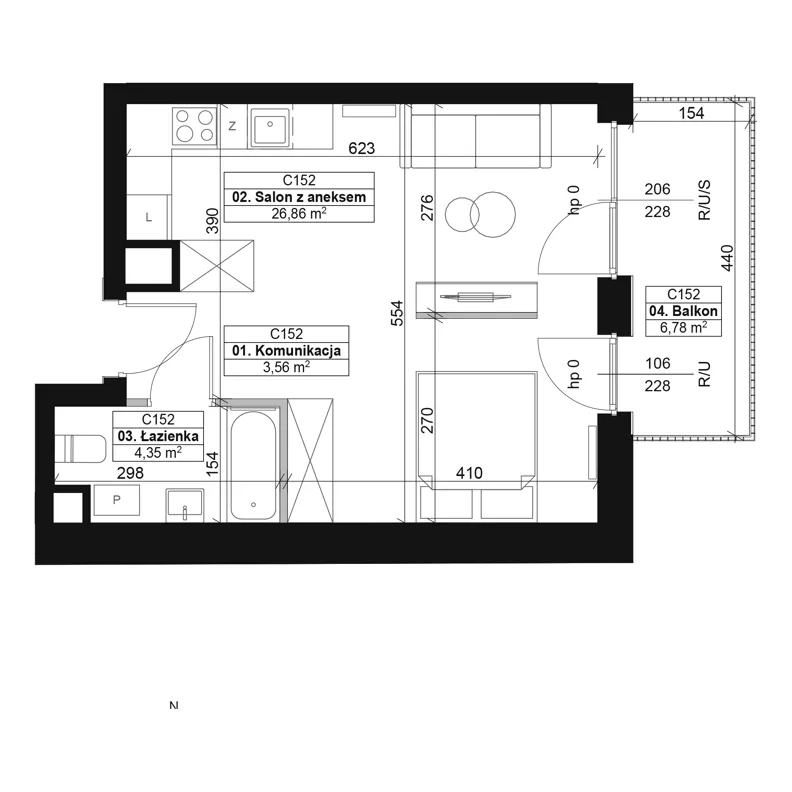 1 pokój, mieszkanie 34,77 m², piętro 5, oferta nr C152, Dyfrakcja Łódzka, Łódź, Widzew, ul. Wodna 3