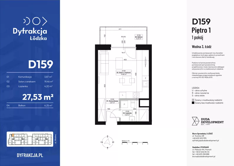 1 pokój, mieszkanie 27,53 m², piętro 1, oferta nr D159, Dyfrakcja Łódzka, Łódź, Widzew, ul. Wodna 3