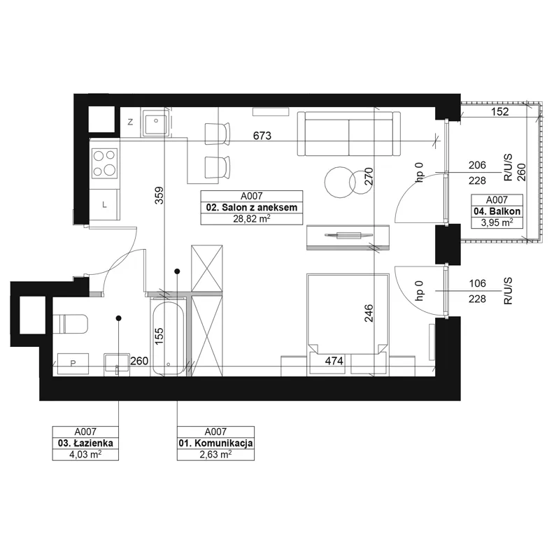 1 pokój, mieszkanie 35,48 m², piętro 1, oferta nr A007, Dyfrakcja Łódzka, Łódź, Widzew, ul. Wodna 3