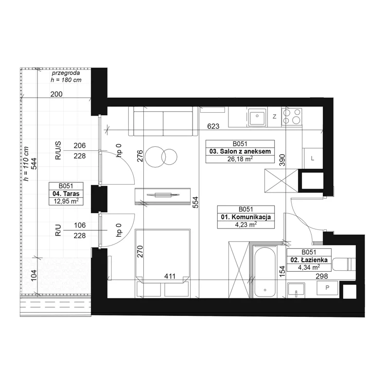 1 pokój, mieszkanie 34,75 m², piętro 1, oferta nr B051, Dyfrakcja Łódzka, Łódź, Widzew, ul. Wodna 3