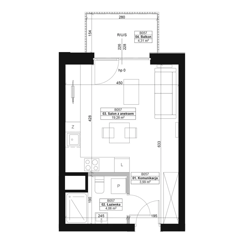 1 pokój, mieszkanie 27,33 m², piętro 1, oferta nr B057, Dyfrakcja Łódzka, Łódź, Widzew, ul. Wodna 3