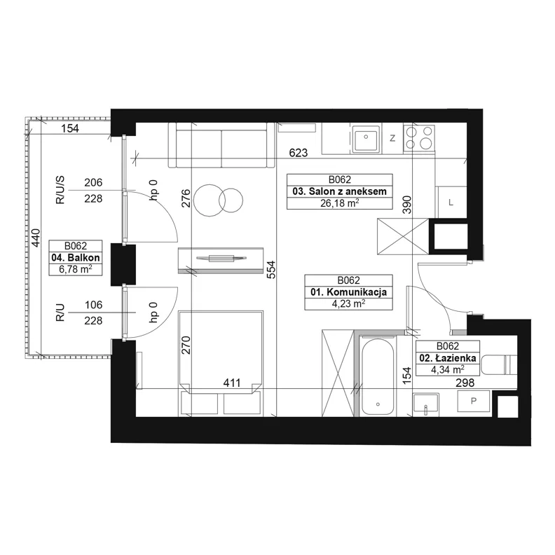 1 pokój, mieszkanie 34,75 m², piętro 2, oferta nr B062, Dyfrakcja Łódzka, Łódź, Widzew, ul. Wodna 3