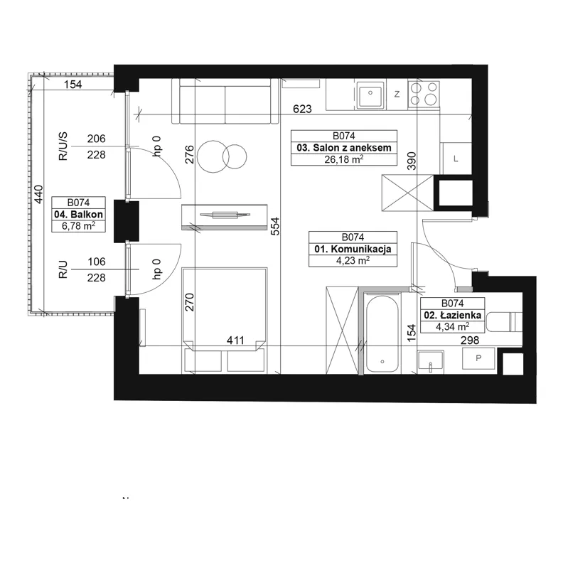 1 pokój, mieszkanie 34,75 m², piętro 3, oferta nr B074, Dyfrakcja Łódzka, Łódź, Widzew, ul. Wodna 3