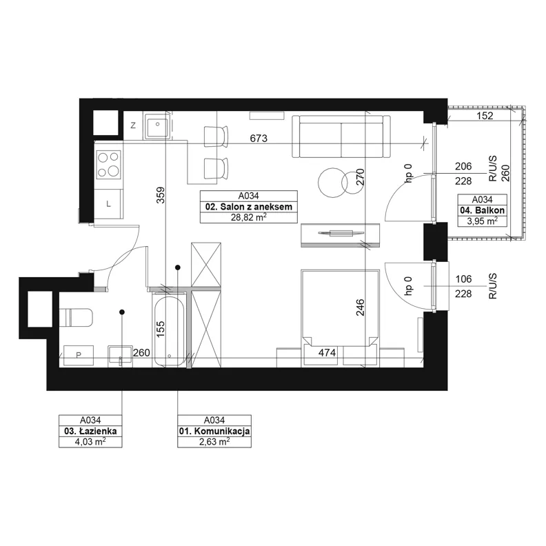 1 pokój, mieszkanie 35,48 m², piętro 4, oferta nr A034, Dyfrakcja Łódzka, Łódź, Widzew, ul. Wodna 3