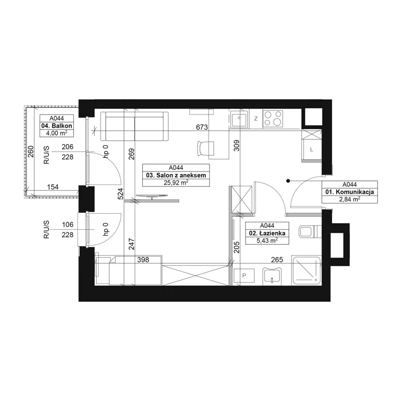 1 pokój, mieszkanie 34,19 m², piętro 5, oferta nr A044, Dyfrakcja Łódzka, Łódź, Widzew, ul. Wodna 3