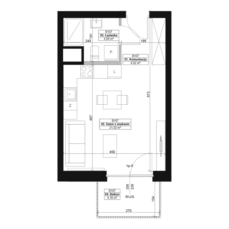 1 pokój, mieszkanie 29,13 m², piętro 5, oferta nr B107, Dyfrakcja Łódzka, Łódź, Widzew, ul. Wodna 3