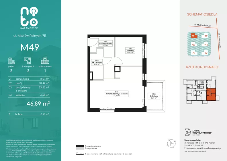 2 pokoje, mieszkanie 46,89 m², piętro 2, oferta nr E.M49, No to Naramowice, Poznań, Naramowice, Naramowice, ul. Maków Polnych