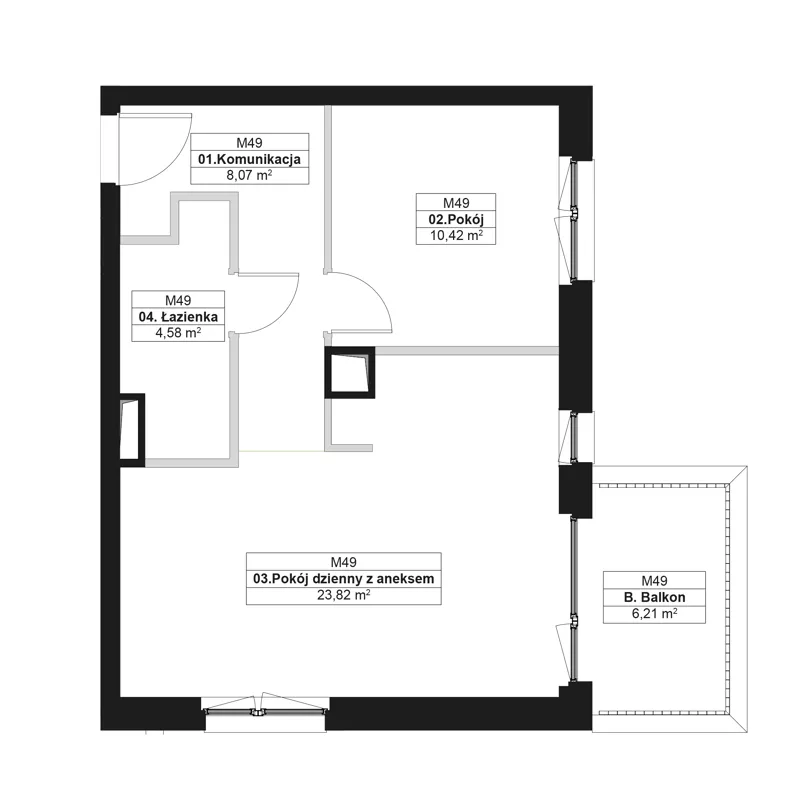 2 pokoje, mieszkanie 46,89 m², piętro 2, oferta nr E.M49, No to Naramowice, Poznań, Naramowice, Naramowice, ul. Maków Polnych