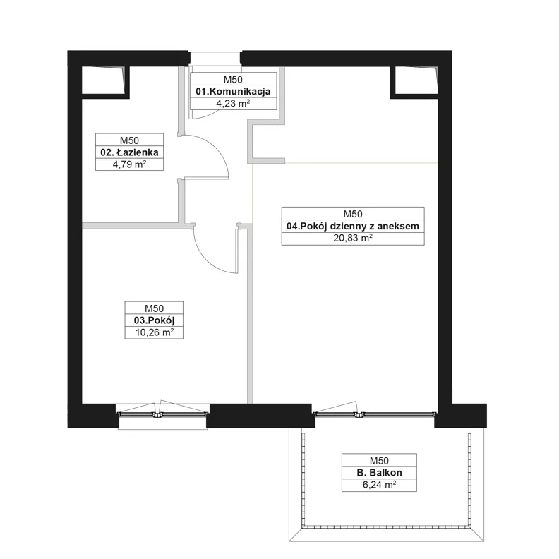2 pokoje, mieszkanie 40,11 m², piętro 2, oferta nr E.M50, No to Naramowice, Poznań, Naramowice, Naramowice, ul. Maków Polnych