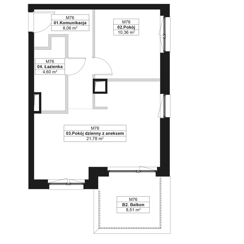 2 pokoje, mieszkanie 44,80 m², piętro 3, oferta nr E.M76, No to Naramowice, Poznań, Naramowice, Naramowice, ul. Maków Polnych