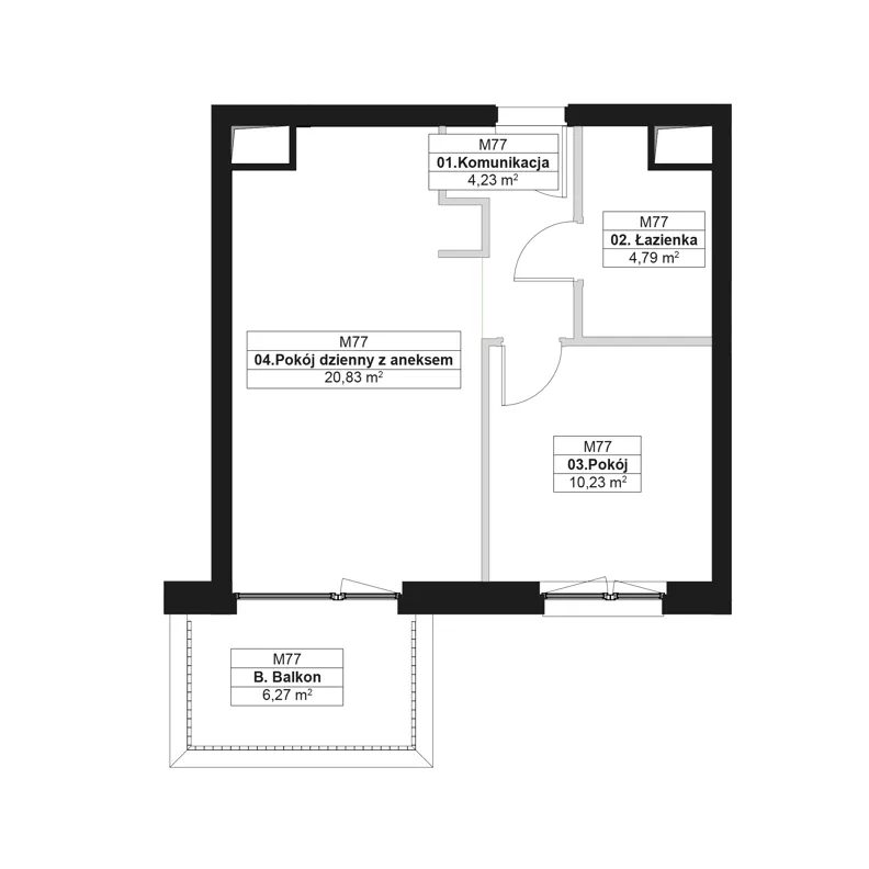 2 pokoje, mieszkanie 40,08 m², piętro 3, oferta nr E.M77, No to Naramowice, Poznań, Naramowice, Naramowice, ul. Maków Polnych