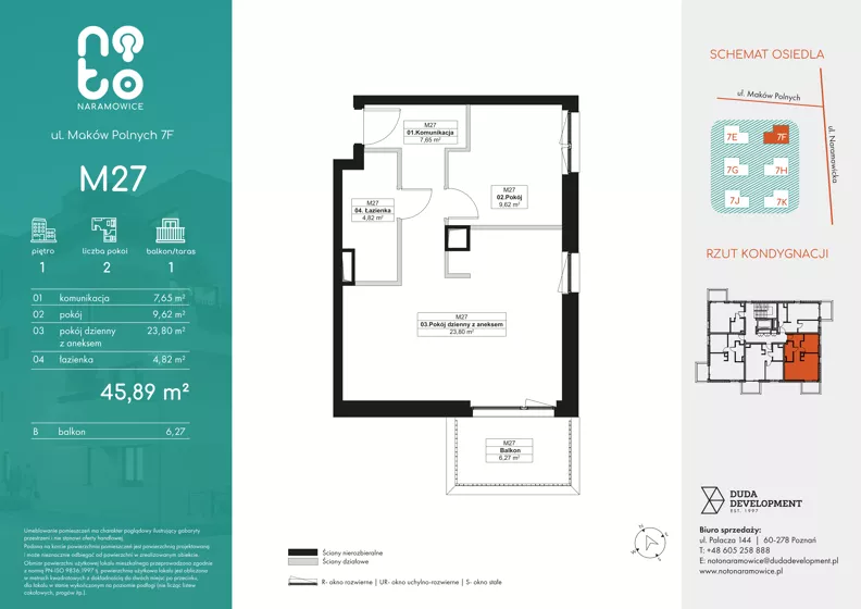 2 pokoje, mieszkanie 45,89 m², piętro 1, oferta nr F.M27, No to Naramowice, Poznań, Naramowice, Naramowice, ul. Maków Polnych