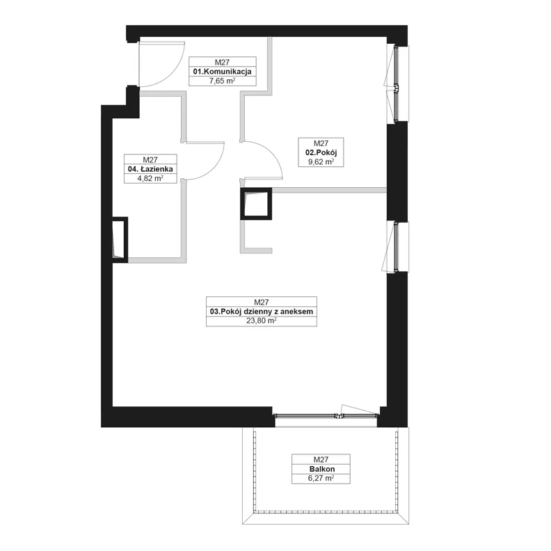 2 pokoje, mieszkanie 45,89 m², piętro 1, oferta nr F.M27, No to Naramowice, Poznań, Naramowice, Naramowice, ul. Maków Polnych