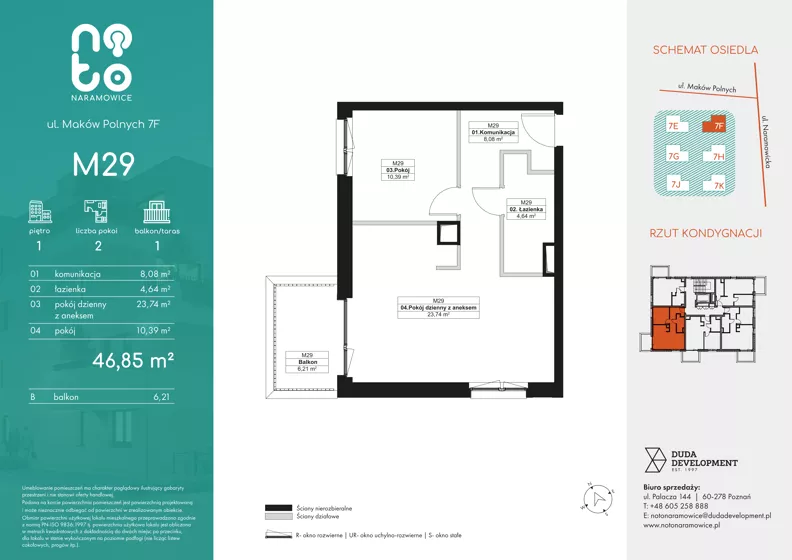 2 pokoje, mieszkanie 46,85 m², piętro 1, oferta nr F.M29, No to Naramowice, Poznań, Naramowice, Naramowice, ul. Maków Polnych