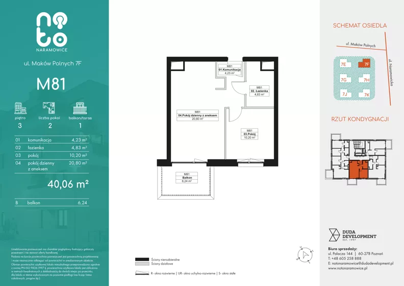 2 pokoje, mieszkanie 40,06 m², piętro 3, oferta nr F.M81, No to Naramowice, Poznań, Naramowice, Naramowice, ul. Maków Polnych