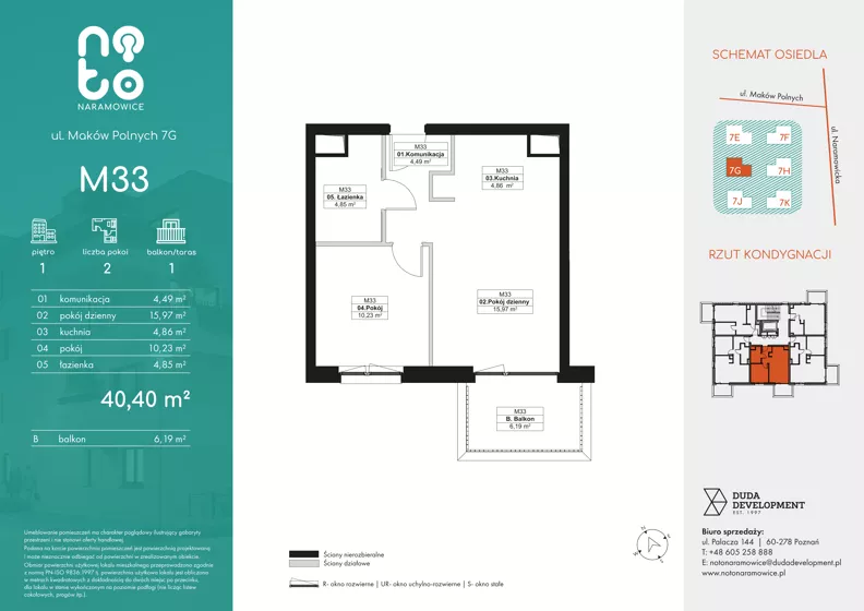2 pokoje, mieszkanie 40,40 m², piętro 1, oferta nr G.M33, No to Naramowice, Poznań, Naramowice, Naramowice, ul. Maków Polnych