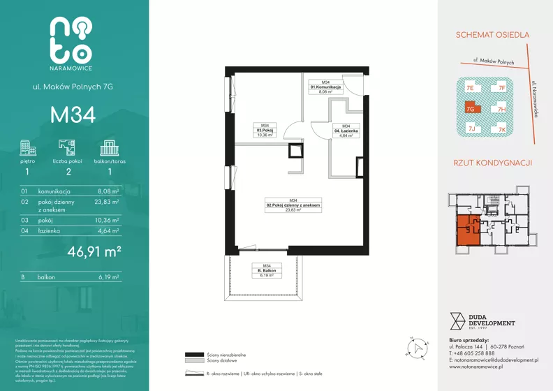 2 pokoje, mieszkanie 46,91 m², piętro 1, oferta nr G.M34, No to Naramowice, Poznań, Naramowice, Naramowice, ul. Maków Polnych
