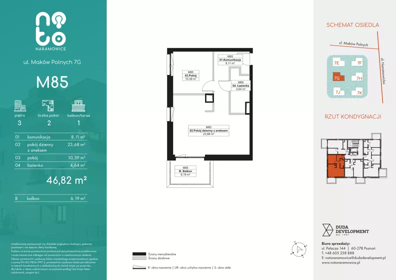 2 pokoje, mieszkanie 46,82 m², piętro 3, oferta nr G.M85, No to Naramowice, Poznań, Naramowice, Naramowice, ul. Maków Polnych