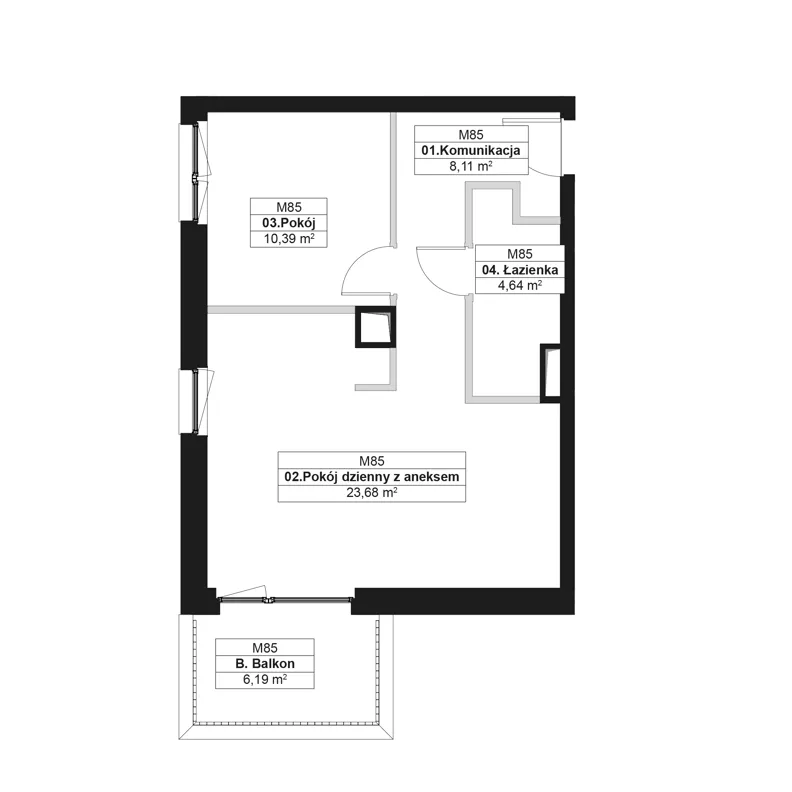 2 pokoje, mieszkanie 46,82 m², piętro 3, oferta nr G.M85, No to Naramowice, Poznań, Naramowice, Naramowice, ul. Maków Polnych