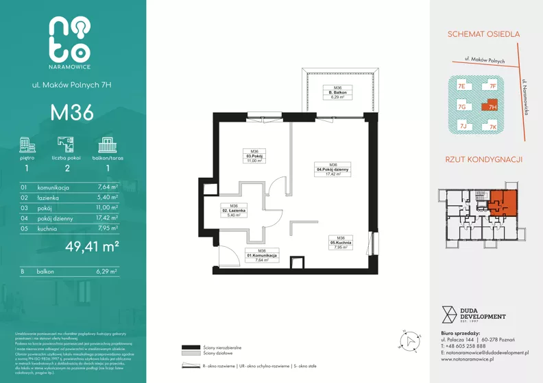 2 pokoje, mieszkanie 49,41 m², piętro 1, oferta nr H.M36, No to Naramowice, Poznań, Naramowice, Naramowice, ul. Maków Polnych