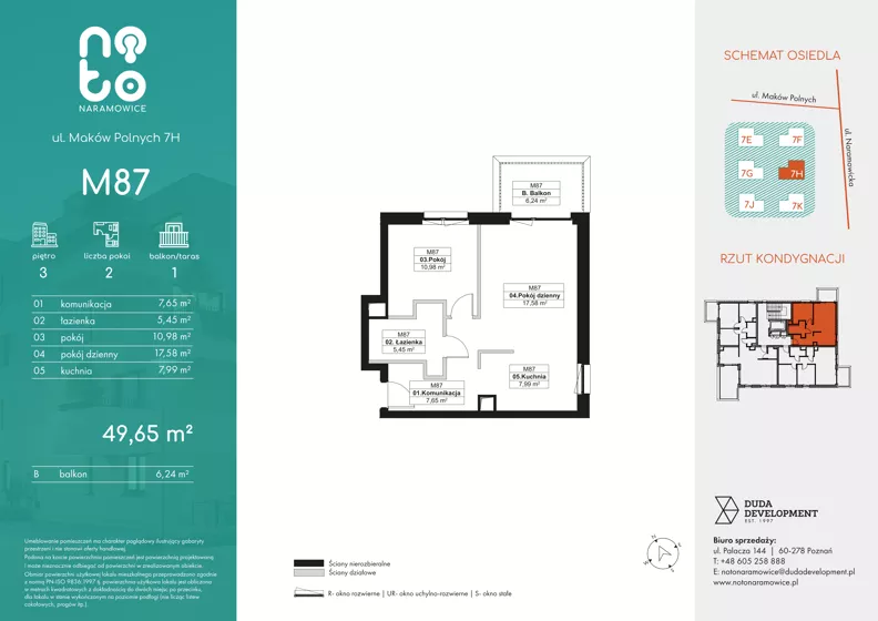 2 pokoje, mieszkanie 49,65 m², piętro 3, oferta nr H.M87, No to Naramowice, Poznań, Naramowice, Naramowice, ul. Maków Polnych