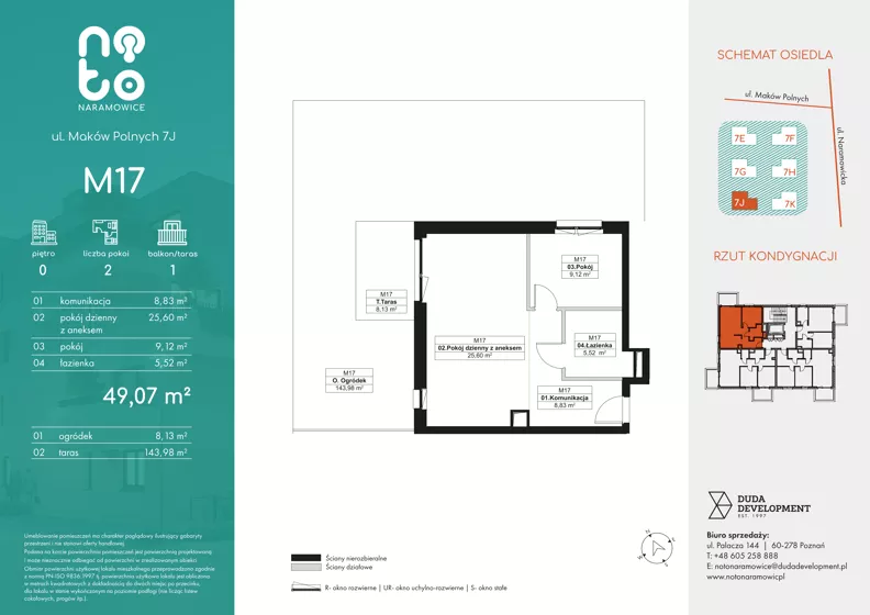 2 pokoje, mieszkanie 49,07 m², parter, oferta nr J.M17, No to Naramowice, Poznań, Naramowice, Naramowice, ul. Maków Polnych