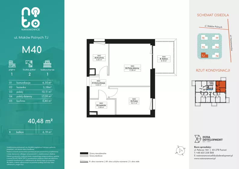 2 pokoje, mieszkanie 40,48 m², piętro 1, oferta nr J.M40, No to Naramowice, Poznań, Naramowice, Naramowice, ul. Maków Polnych