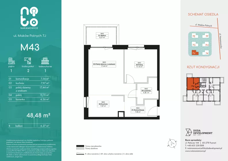 2 pokoje, mieszkanie 48,48 m², piętro 1, oferta nr J.M43, No to Naramowice, Poznań, Naramowice, Naramowice, ul. Maków Polnych
