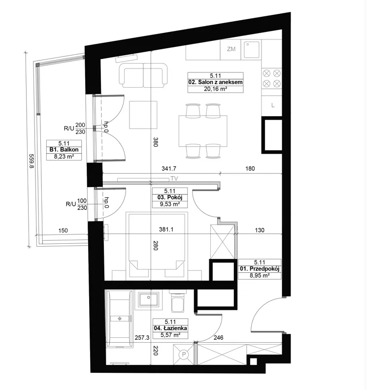 2 pokoje, mieszkanie 44,21 m², piętro 5, oferta nr 5.11, Diasfera III, Łódź, Śródmieście, al. Piłsudskiego 37