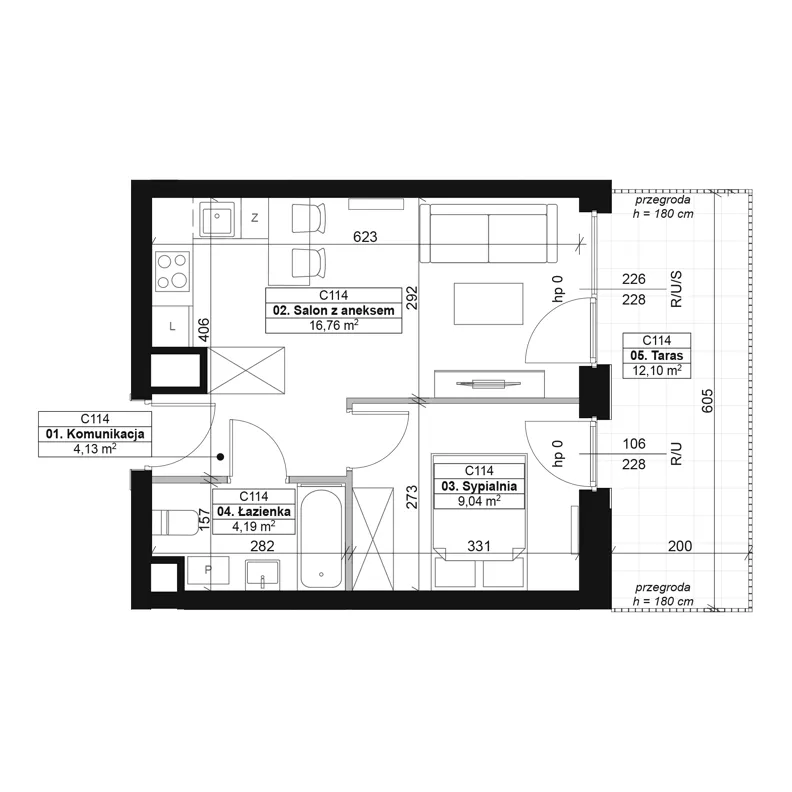 2 pokoje, mieszkanie 34,11 m², piętro 1, oferta nr C114, Dyfrakcja Łódzka, Łódź, Widzew, ul. Wodna 3