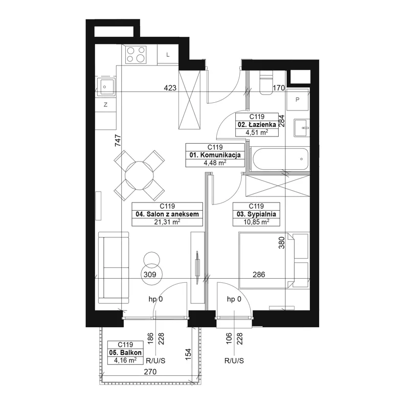 2 pokoje, mieszkanie 41,15 m², piętro 2, oferta nr C119, Dyfrakcja Łódzka, Łódź, Widzew, ul. Wodna 3