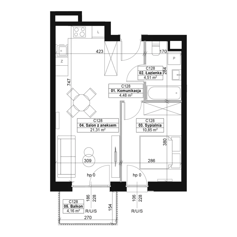 2 pokoje, mieszkanie 41,15 m², piętro 3, oferta nr C128, Dyfrakcja Łódzka, Łódź, Widzew, ul. Wodna 3